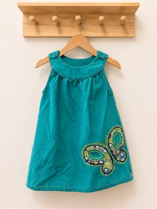 OshKosh B'gosh Teal Corduroy Dress with Butterfly Appliqué