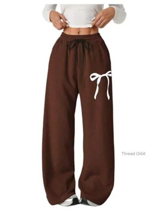 Girls Bow Baggy Sweatpants Wide Leg Athletic Pants with Pockets