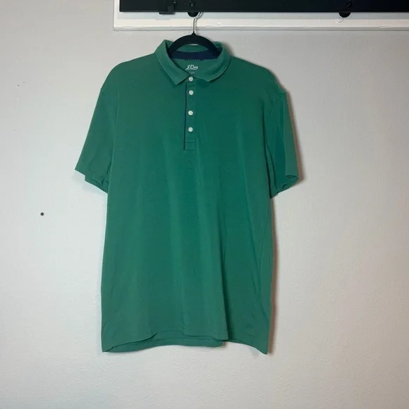 J. Crew Performance Polo Shirt Size Large Green Short Sleeve Pima Cotton Blend
