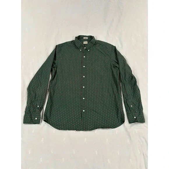 J Crew Slim Fit‎ Green Red Paisley Print Button Down Shirt Men's XL
