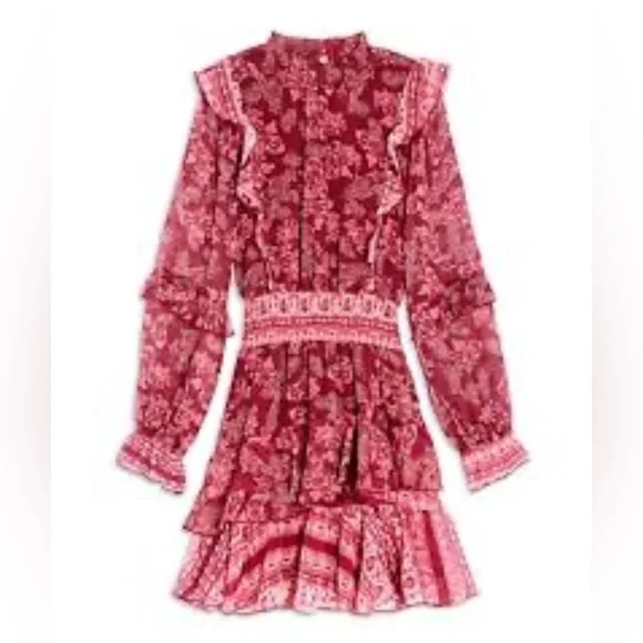 Aqua Girls Paisley Ruffle Long Sleeve Mini Dress Size Small