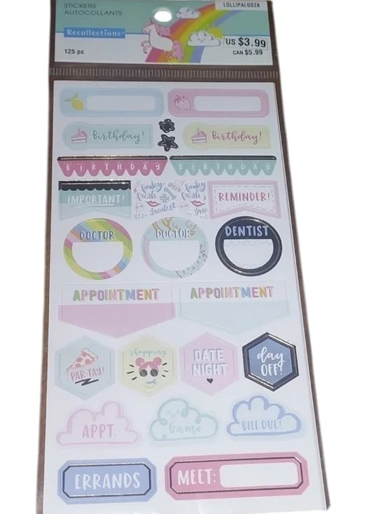 RECOLLECTIONS Stickers Autocollants lollipalooza birthday ,  reminder... 125 pc