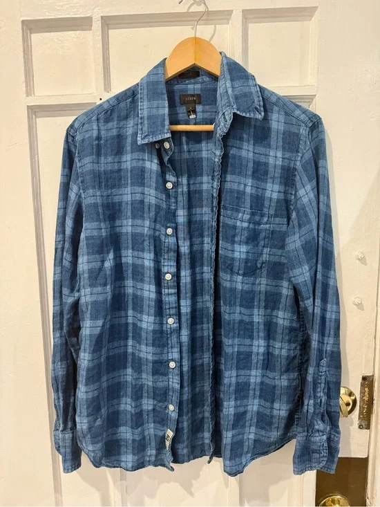 J. Crew Indigo Plaid Cotton Button-Down Shirt
