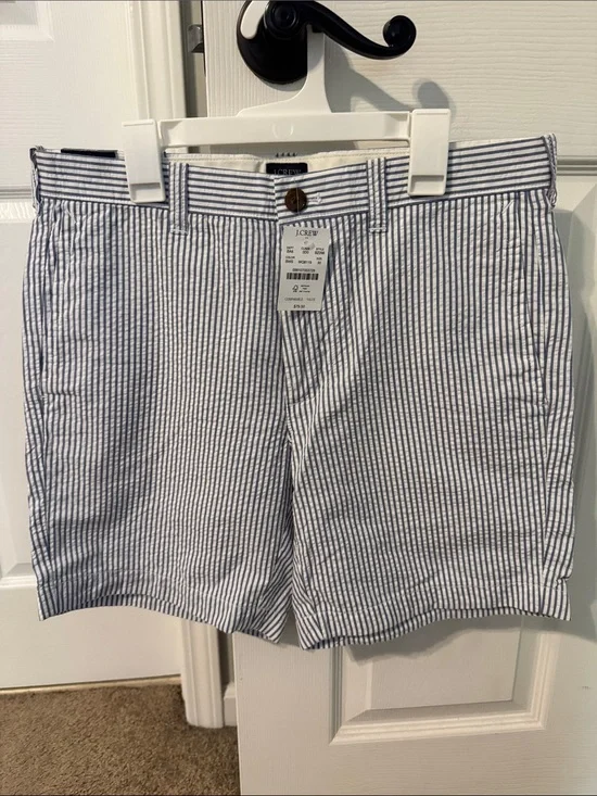 J. Crew Navy and White Seersucker Striped Shorts