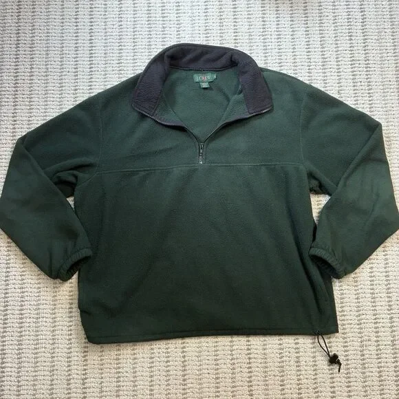 Vintage J Crew Oarsman Fleece Quarter Zip Jacket Mens XL Green Sport Pullover