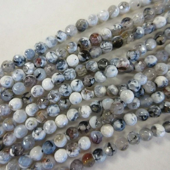 6MM Grey & White Fire Crackle Agate Beads-ONE Gemstone Bead Strand-Crafts‎ NWT