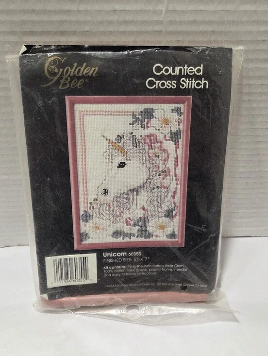 Golden Bee Vintage 1988 Unicorn Counted Cross Stitch Kit Opened