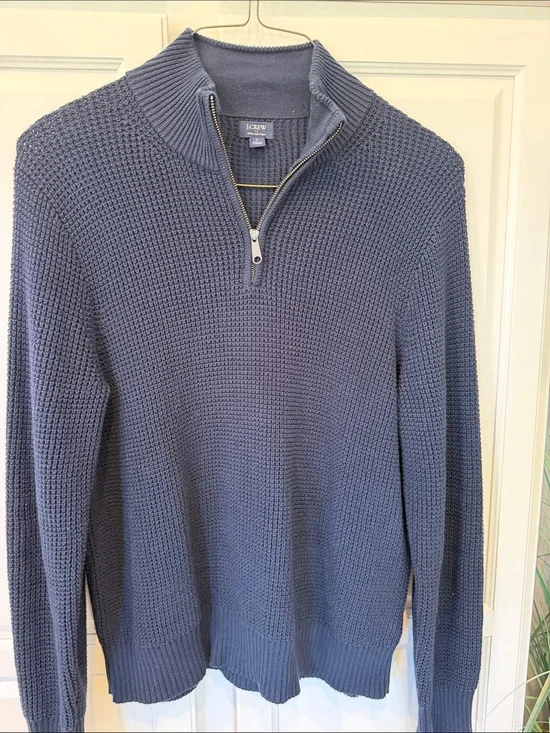 J. Crew Men’s Half-Zip Waffle Knit Sweater - Slate Blue