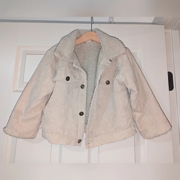 Kids Cream Corduroy Jacket with Sherpa Lining