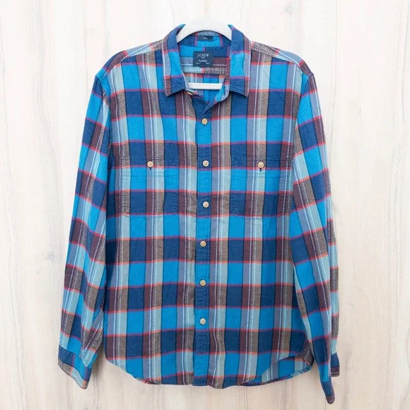 J.Crew Men Flannel Shirt Size L Multicolor Slim Casual Preppy Americana Outdoor‎