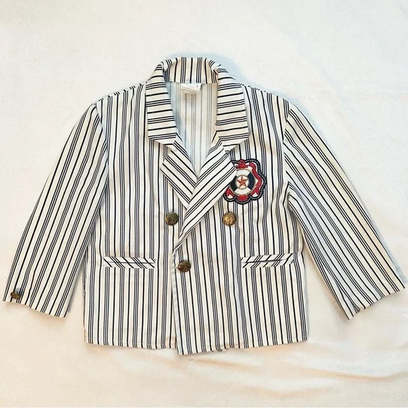 Vintage Double Breasted Striped Blazer Jacket Boy 2T Maritime Nautical Crest