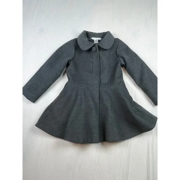 Garnet Hill Kids Grey Wool Blend Fit and Flare Coat Peter Pan Collar Size M 1165