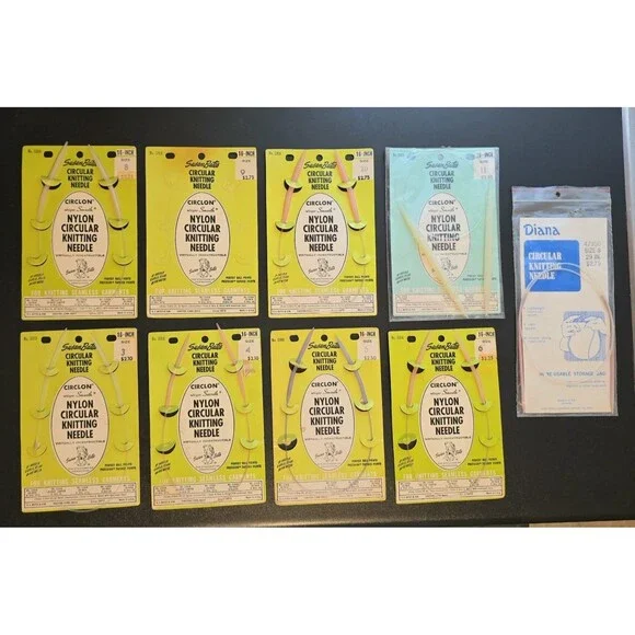 8 Susan Bates Diana Circular Nylon Knitting Needles Lot 16-29 Inch Sizes 3 to 11