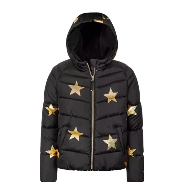 S. Rothschild Black Puffer Jacket with Gold Stars