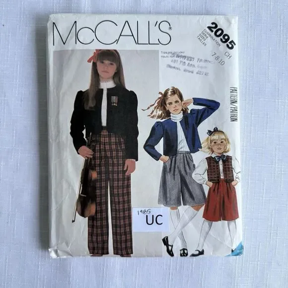 Vtg 80s McCalls 2095 Girl's Jacket Vest Culottes Pants Sewing Pattern Sz 7 8 10