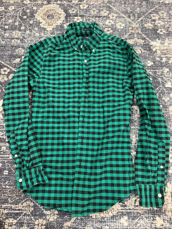 J. Crew Green and Black Check Button-Down Shirt