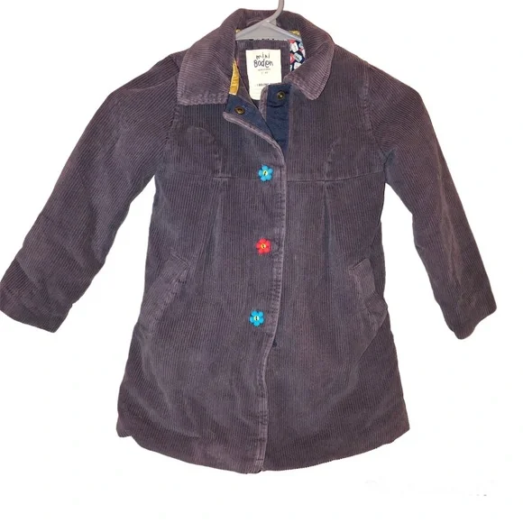 Mini Boden Corduroy‎ Flower Button Jacket Purple 3-4Y