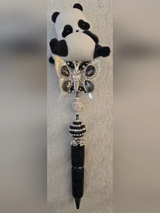 Black, White, and Silver Beaded Pen - Panda Bear