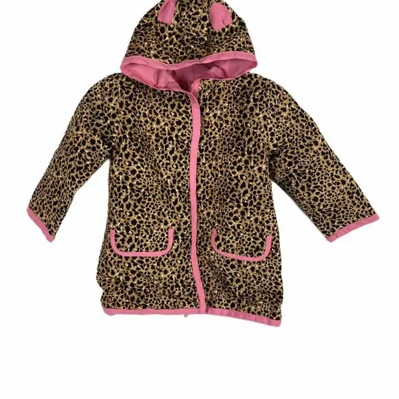 Gymboree Girls Jacket Size 4 Hooded Hook and Loop Closure Long Sleeve Brown Pink