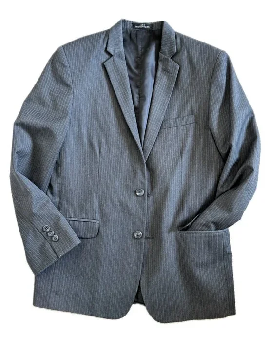 Boys Suit Jacket Calvin Klein Grey Pinstripe Sz 16 Regular
