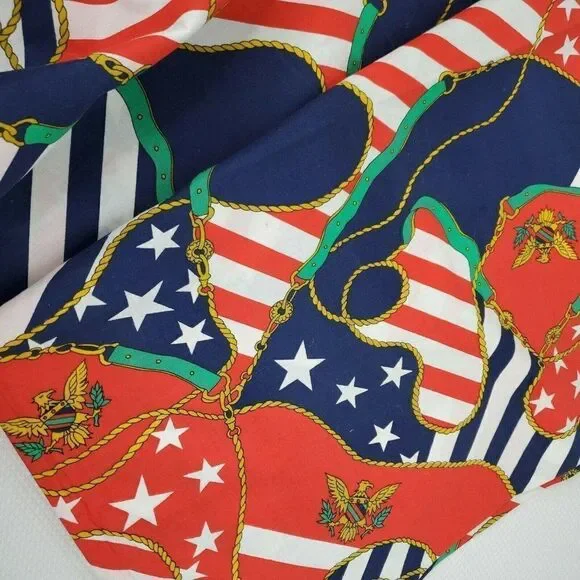 Vintage Cotton Fabric Red White Blue Green Flag Rope Eagle