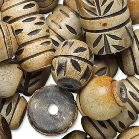 Handcrafted Carved India Mixed Large Natural Buffalo Horn Beads 10 pcs