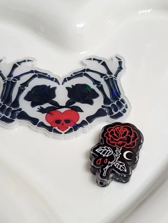 Skeleton Rose Flatback Focal Bead Flats‎ Craft Badge Keychain Magnet Beaded Pen