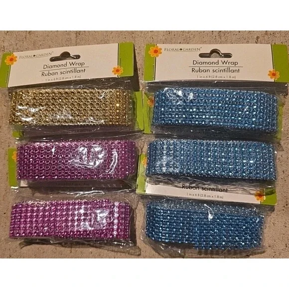 NEW 6 lot Floral Garden Diamond Wrap Ruban Scintillant  1 IN X 6 FT‎