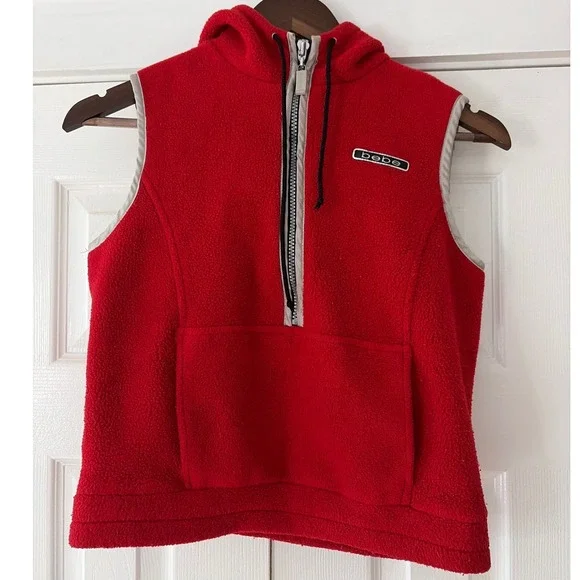 Bebe BBSP Red‎ Fleece Hooded Vest Half Zip Sleeveless Jacket Kids Large EUC