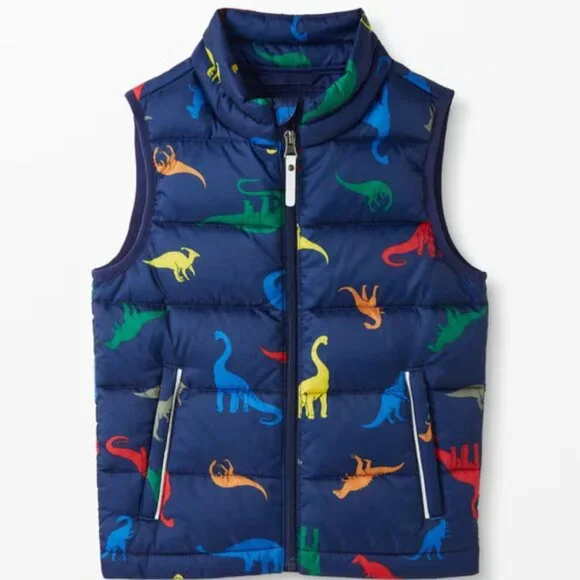 Hanna‎ Andersson Dino Puffer Vest Navy Multi Kids 5 NWOT