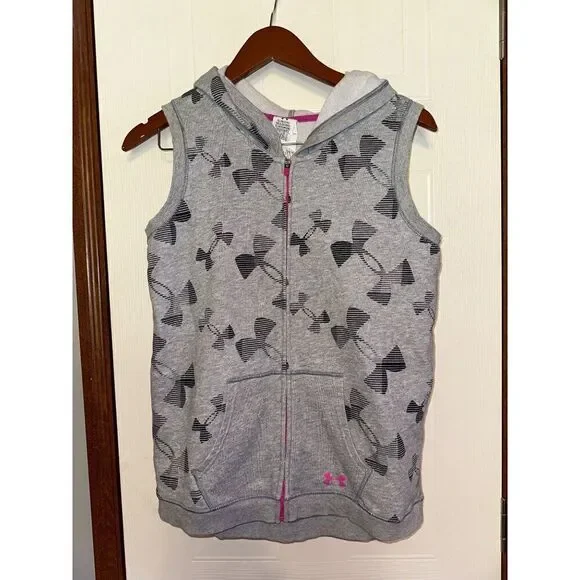 Under Armour Gray & Pink Zip Up Hoodie Vest  Size Youth XL‎