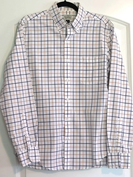 J.Crew Men’s Cotton Windowpane Plaid Button Down Shirt M Navy Tan Preppy