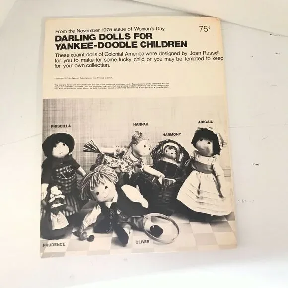 #1466 Darling Dolls for Yankee Doodle Children Craft Sewing Pattern