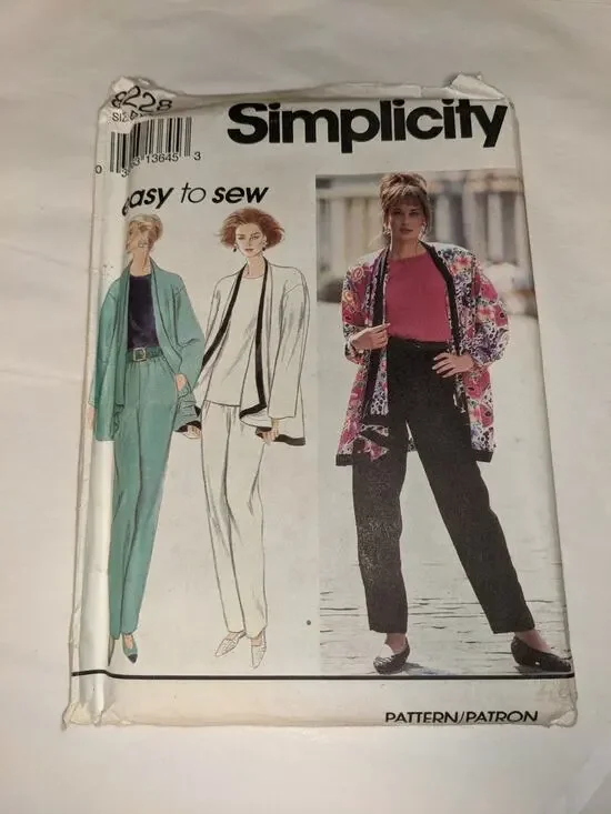 Vintage Pattern Sewing Crafts Simplicity 8228 1990s Size BB Large and XL