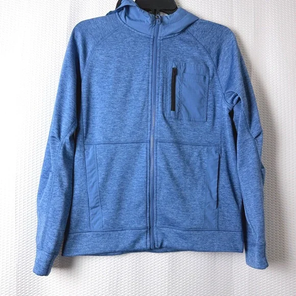 Athletic Works Full Zip Hoodie Boys Medium Blue Heathered DriWorks Fleece Jacket