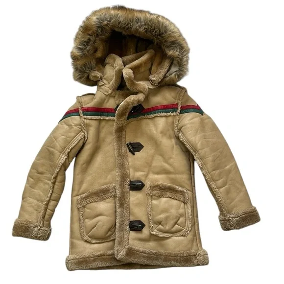 RARE‎ Jordan Craig Joe Faux Leather Shearling Coat Faux Fur in Latte Kids 7