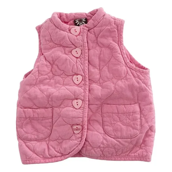 Vintage Kids Pink Quilted Heart Valentines Vest Size 12 Months