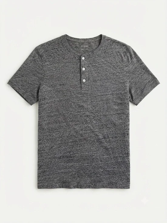 J.Crew Gray Slub Cotton Henley Shirt Men Size M Short Sleeve Casual Basic Tee