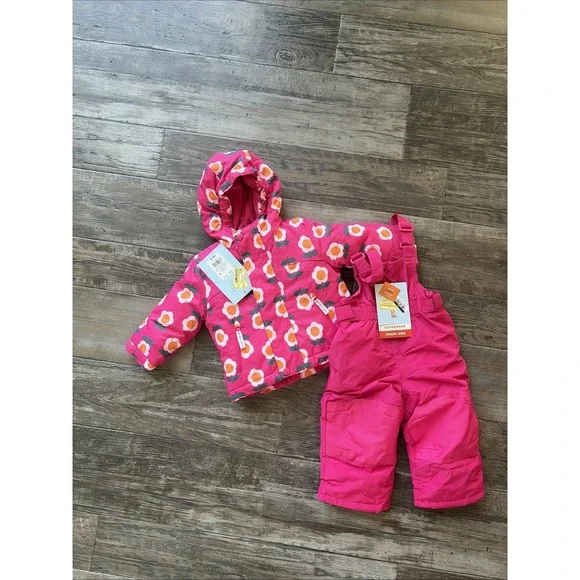 Cat & Jack Baby Girl 12 Months Snow Suit Pink 3-in-1 Jacket Snow winter Bib