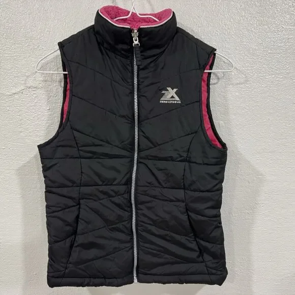 ZeroXposur Girls Black & Pink Quilted Puffer Vest