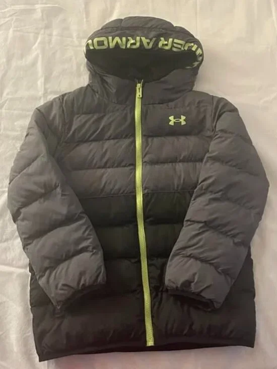 Under Armour Boys ColdGear Storm Hooded Puffer Jacket Gray/Green/Black Size YM