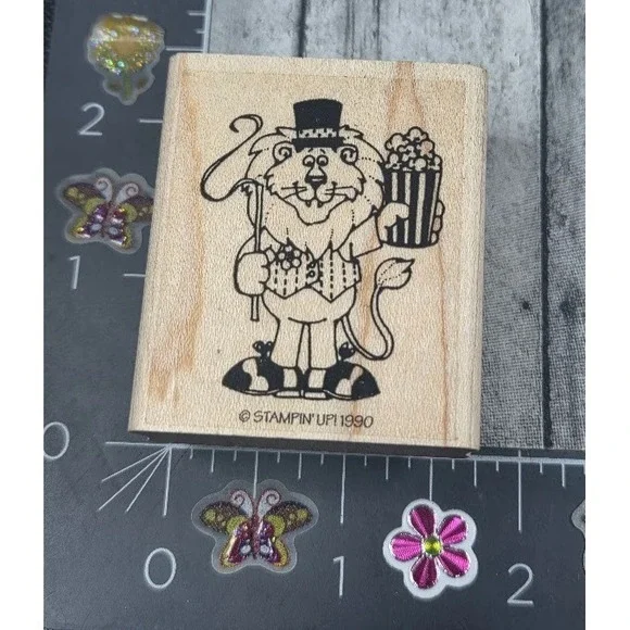 Stampin' Up! Lion Tamer Circus Holding Popcorn 1990 Rubber Stamp Wood #G34