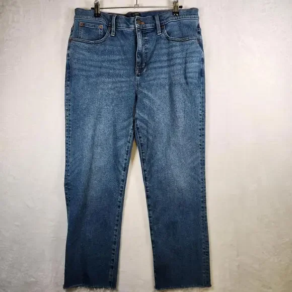 J Crew Essential‎ Straight Blue Jeans Size 32 Raw Hem