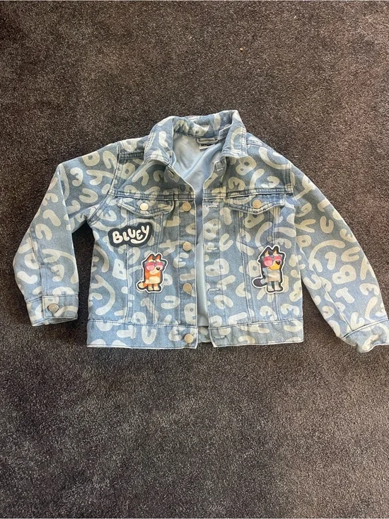Kids Light Blue Patterned Denim Jacket with Bluey Patches