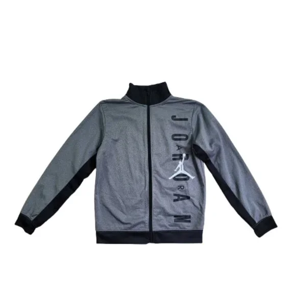 Jordan Boys Full Zip Track Jacket Gray Black Size M