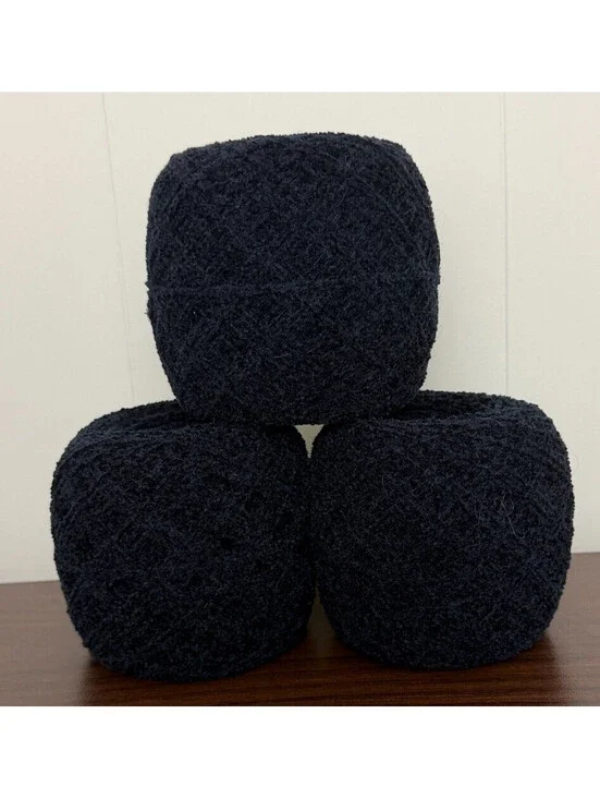Reclaimed Acrylic Rayon Sport/DK Chenille Yarn 659 Yds Black 262g 3 Cakes