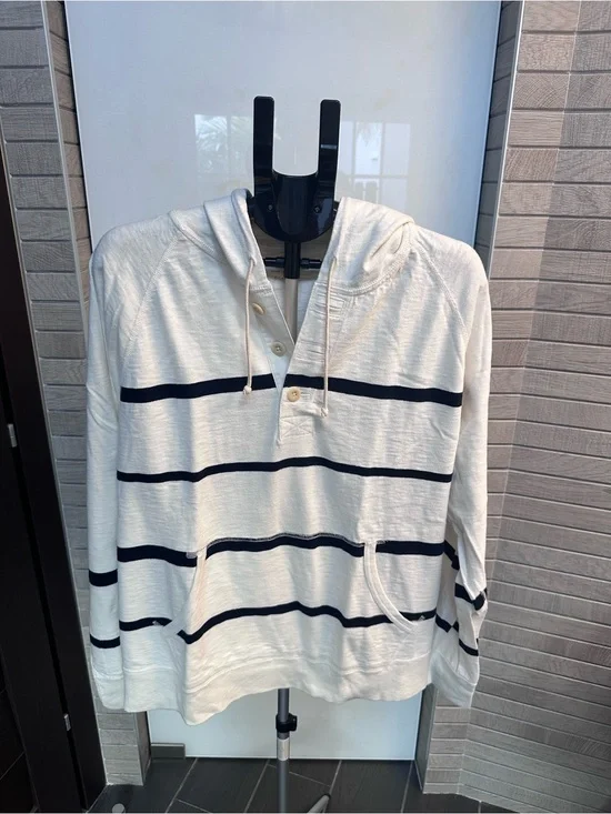 J. Crew White Hoodie with Navy Stripe Detail