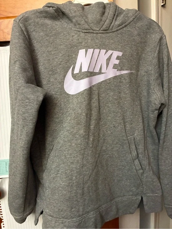 Nike Grey Hoodie with Light Pink Swoosh/ grey size 10