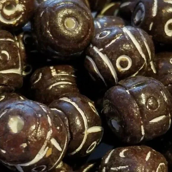 Vintage African Tribal Carved Clay Beads