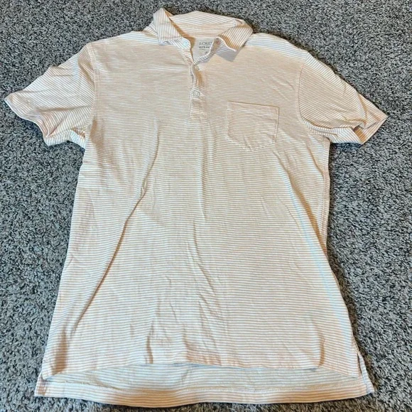 J Crew Men Striped Slub Cotton Short Sleeve Pocket Polo Shirt Sz M Orange White